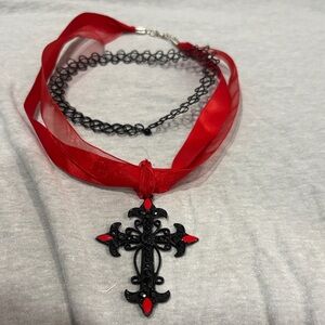 Elegant Black and Red Cross Pendant two piece